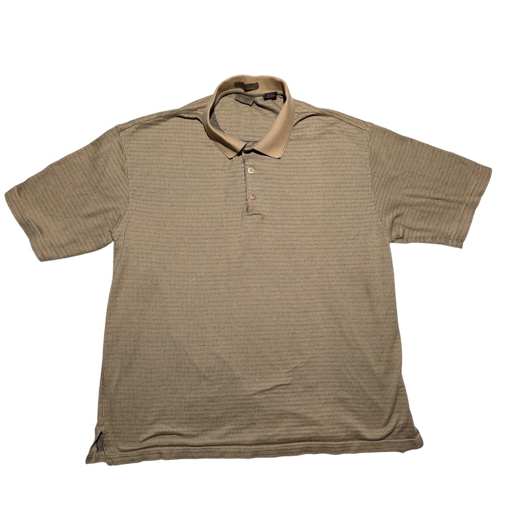 Axist Mens XL‎ Polo Shirt Tan Geometric Mercerized Cotton Short Sleeve Retro